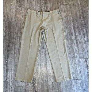 Haggar Premium Dress Pants Mens 42x32 Tan Twill Classic Fit Flat Front